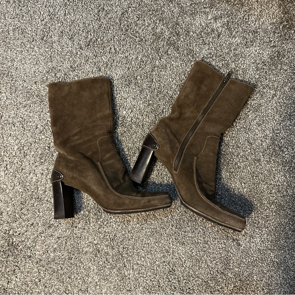 Cole Haan Vintage 90s y2K Chunky Heel Suede Bootie Brown Women's Sz 8